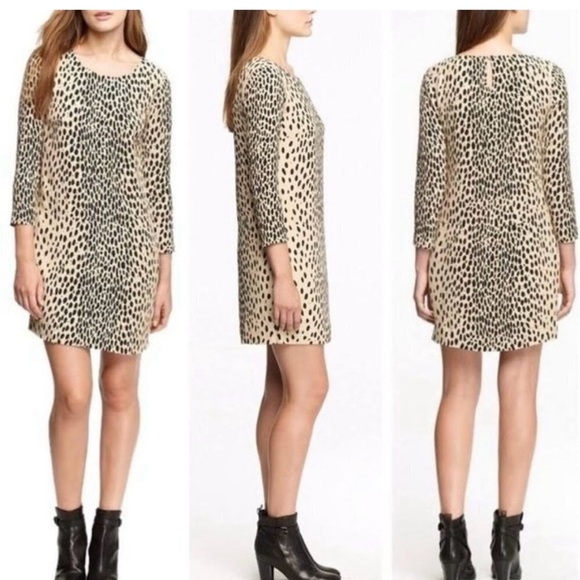 J.Crew Women's Size 2 Leopard Print Knee Length Shift Dress Long Sleeve - Picture 3 of 7